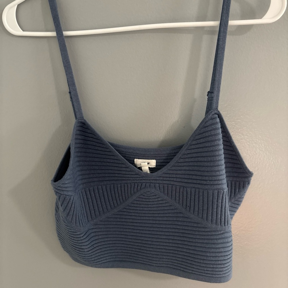 Aerie Slate Blue Ribbed Knit Top